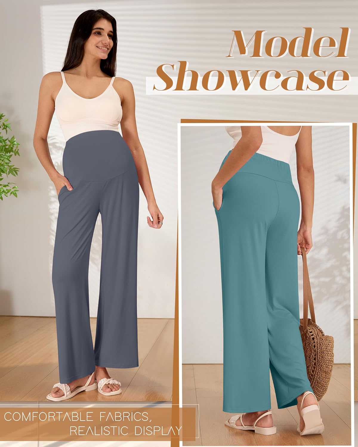 3 Pack Women's Maternity Pants Loose Wide Leg Pregnancy Sweatpants Over The Belly Lounge Pants Pajama with Pockets
