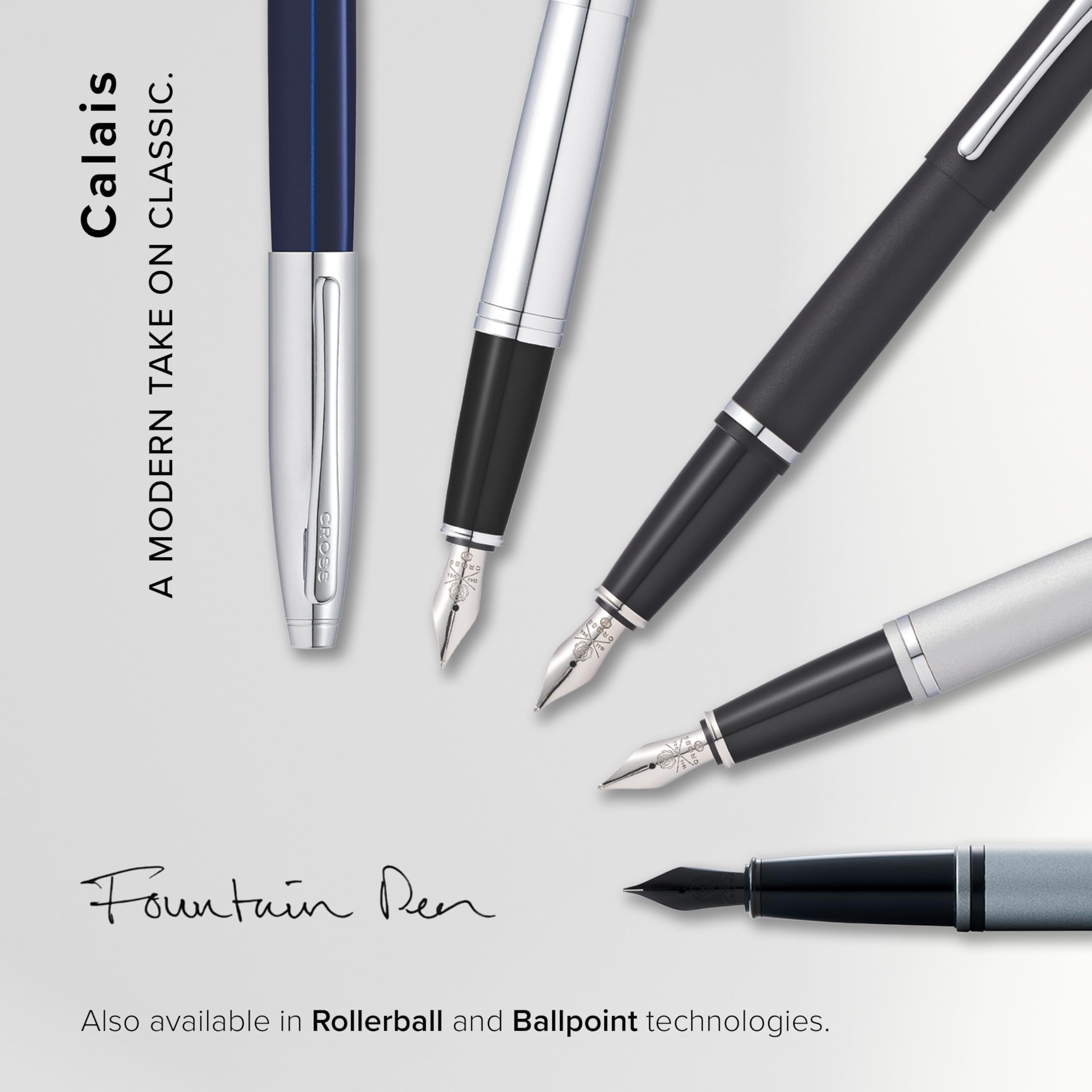 Cross Calais Füllfederhalter (M-Feder, inkl. Schwarze Tintenpatrone und Premium Geschenkbox) Glanz-Chrom