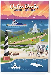 Lantern Press 8x12 Art Print, Outer Banks, North Carolina, Retro Scenes