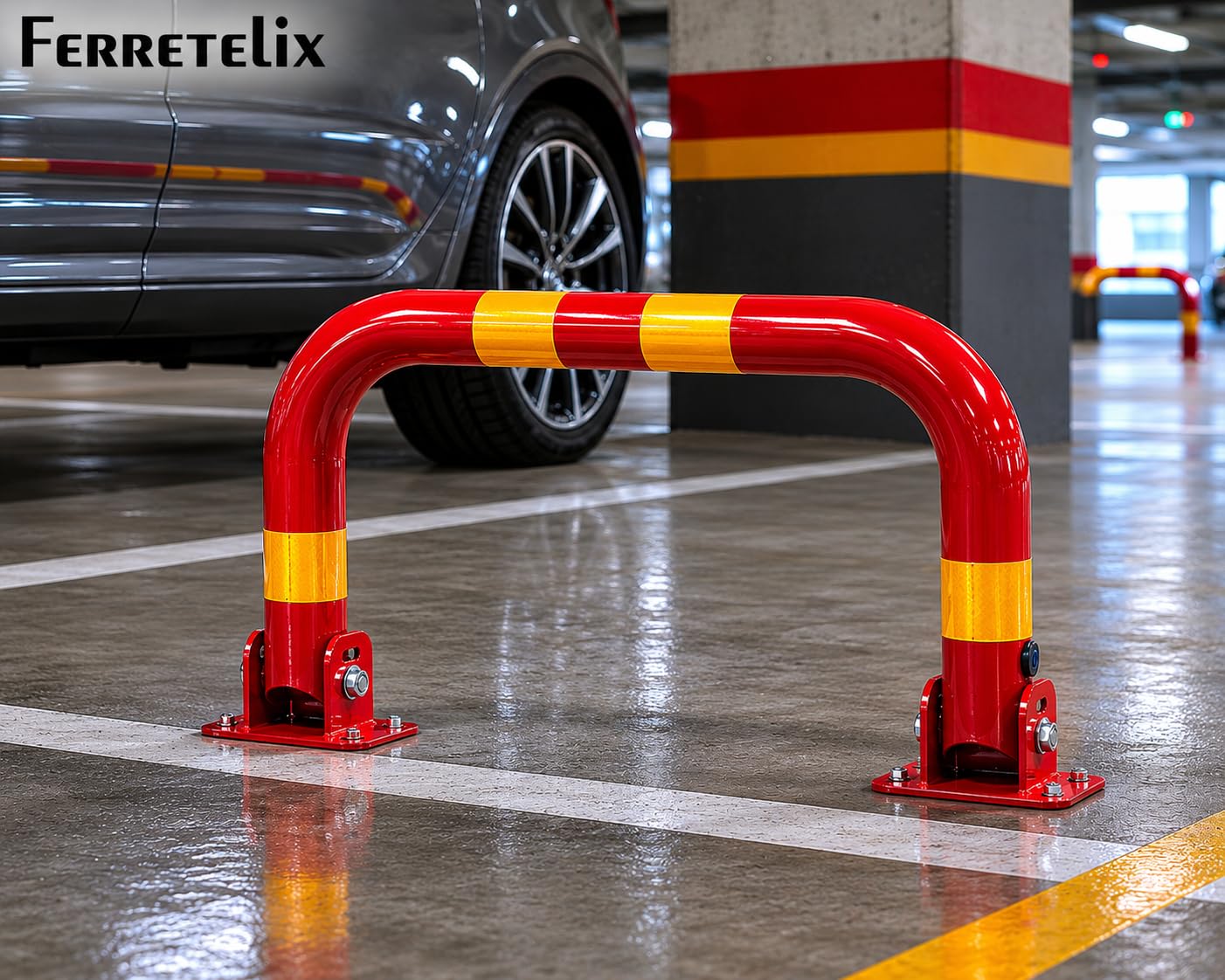 Ferretelix® Cepo Parking 60 cm x 33 cm x 8 cm - Barrera parking - Valla parking - incluye 2 llaves de seguridad. Abatible | Cerradura de seguridad
