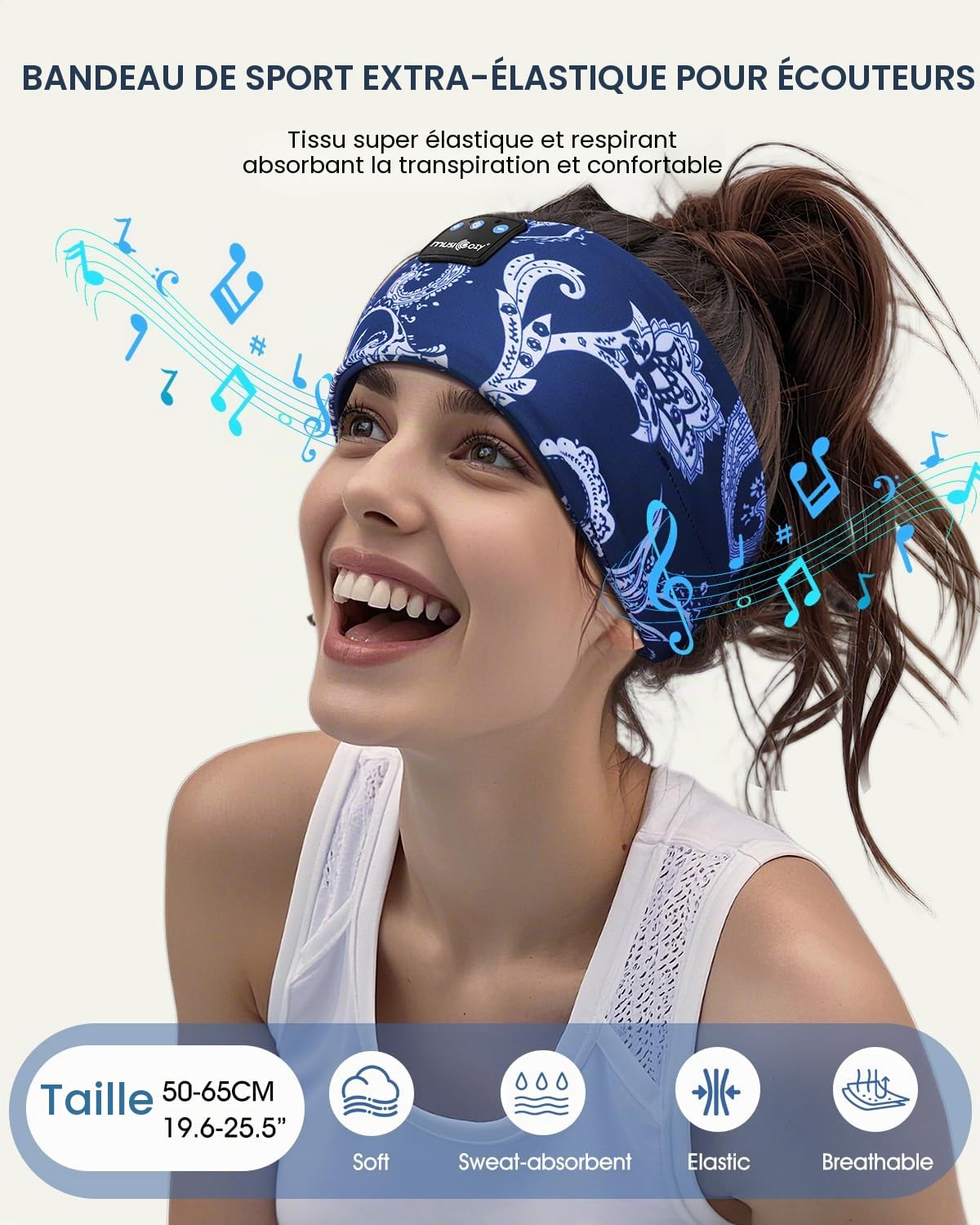 Bandeau Sommeil Bluetooth, Bandeau Écouteurs pour Dormir, Casque de Sommeil Sans Fil Ultra-Fin pour Dormeur Latéral, Confort Optimal, Qualité Sonore HD, 14 Heures d'Autonomie, Sport,Voyage,Relaxation
