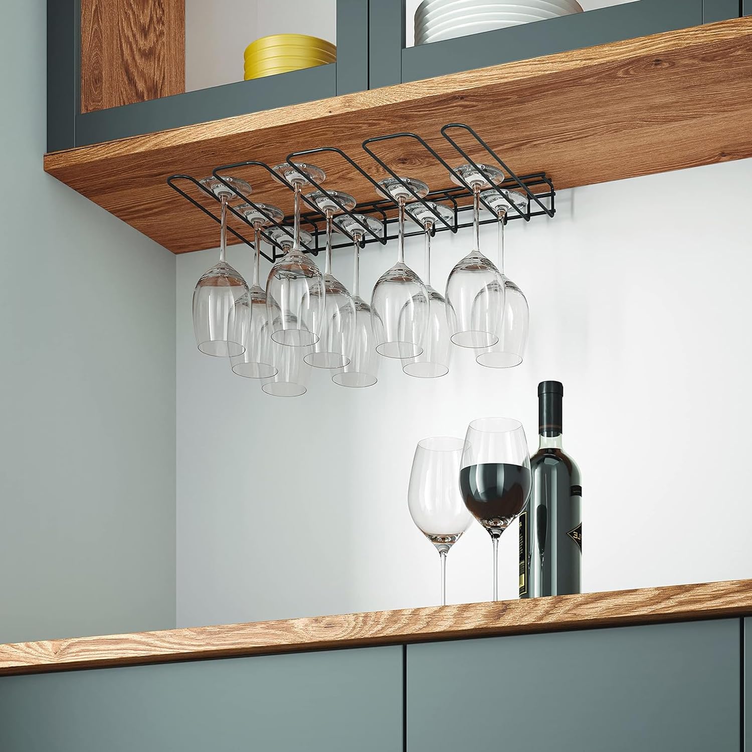Avilia Undershelf Kitchen Goblet Holder - Hanging Glass Rack Shelf for Glass Drainer Metal, 44 x 31 x 5 cm, Black - Image 2