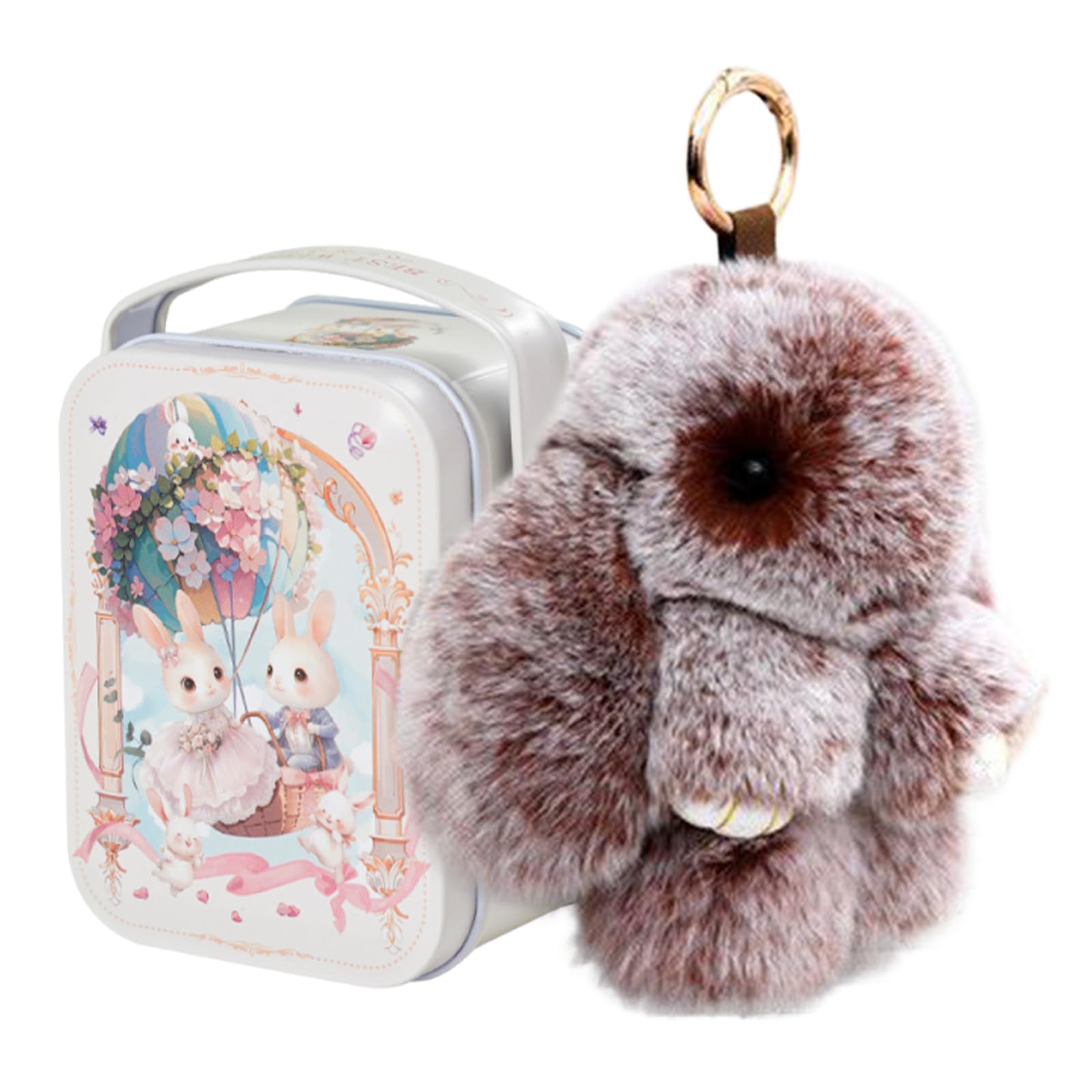 Bunny Lulu Keychain with Tin Box – Soft Plush Rabbit Pendant, Cute Fluffy Trinket, Adorable Key Ring Charm and Handbag Ornament for Women and Girls