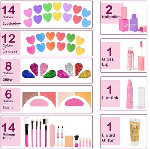 Miniatura 3 de Dreamon Kit de maquillaje para niños de 64 piezas, kit de maquillaje real para niñas, juego de maquillaje lavable con caja portátil, regalos para