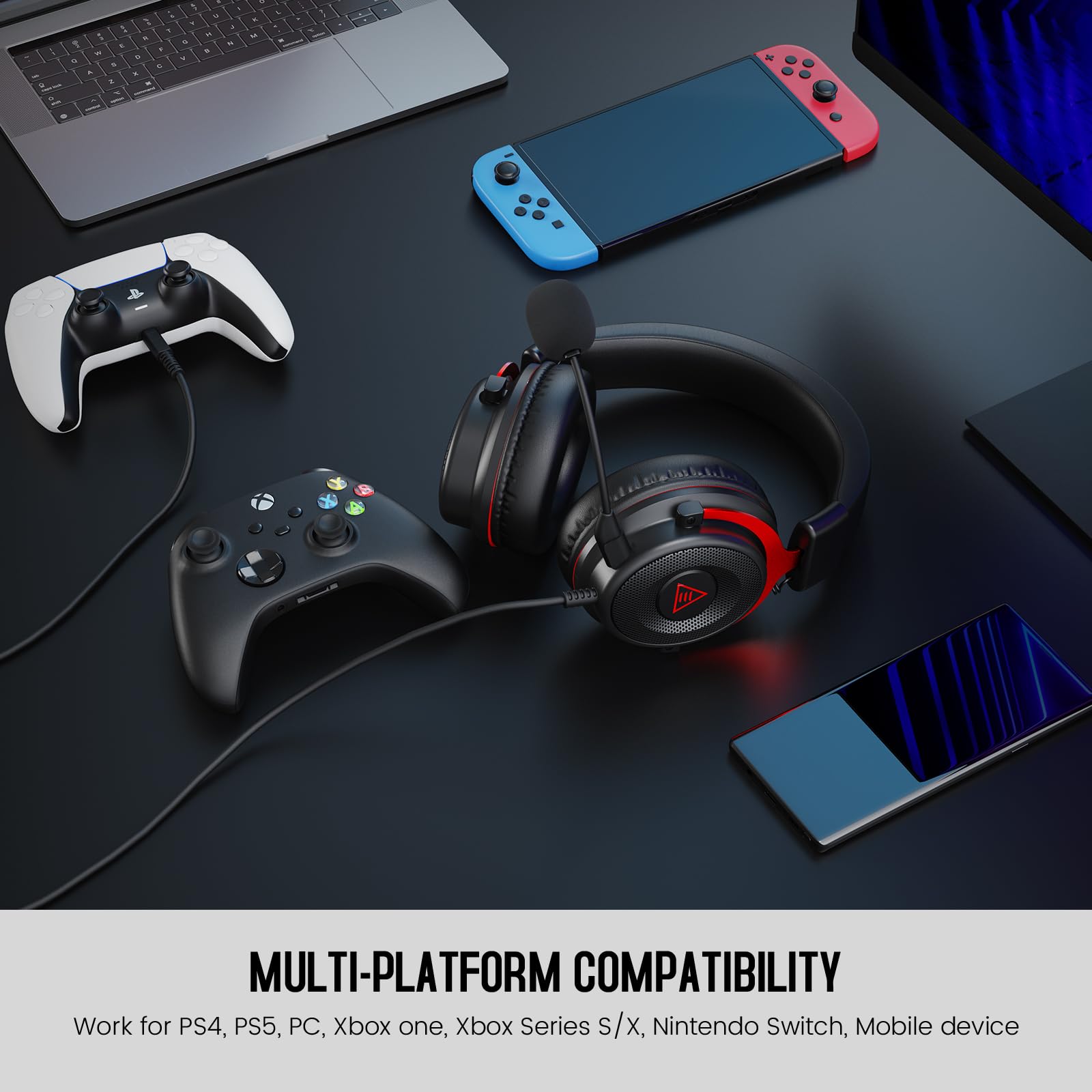 EKSA Casque Gaming avec Micro Antibruit Enfichable, Son Stéréo Bass 3.5mm Casque Audio Gamer avec Sac Compatible with PC PS4 PS5 Switch Xbox One Laptop Tablette