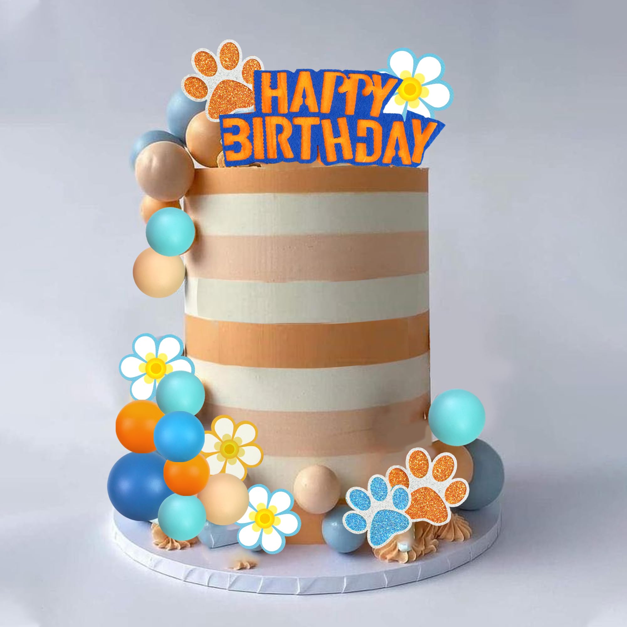 36 PCS Boho Dog Paw & Ball Cake Topper Set - Blue & Orange Dog Theme Birthday Party Decorations