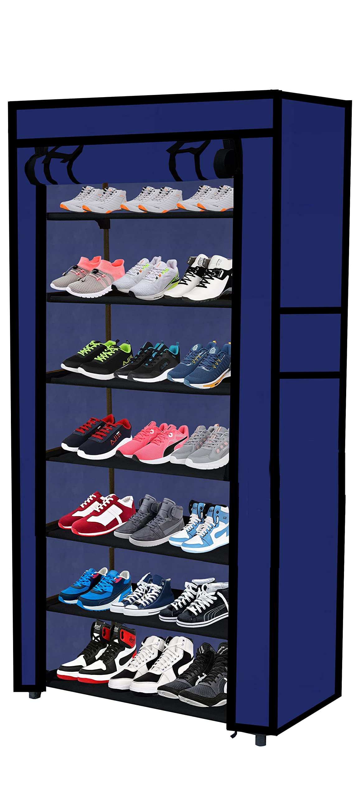 ROBMOB Multipurpose Foldable 7 layer Metal Shoe Stand, Shoe Rack/Organiser for Home & Office (Dark Blue, Metal)