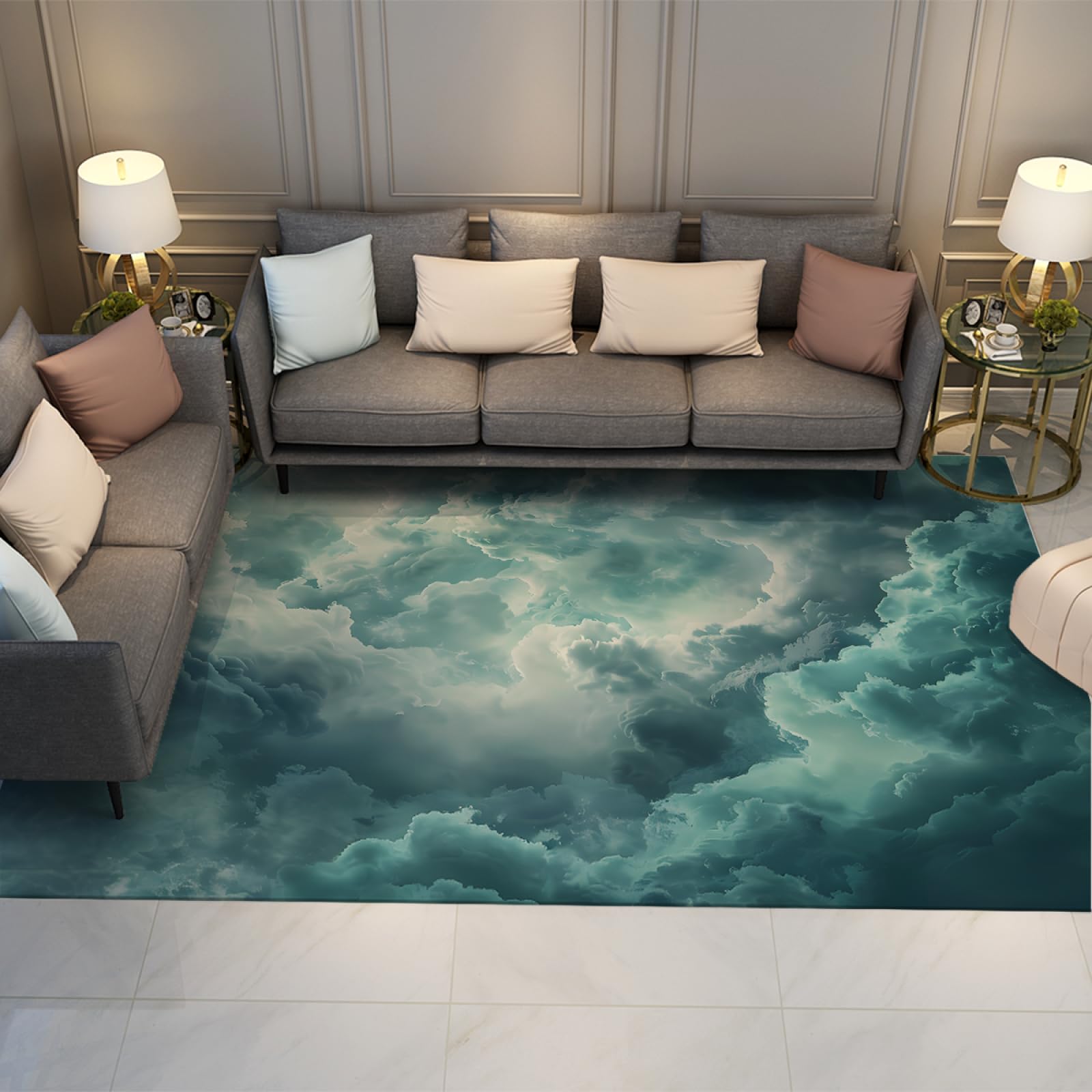 Tapis de sol de cuisine abstrait bleu pour salon et couloir