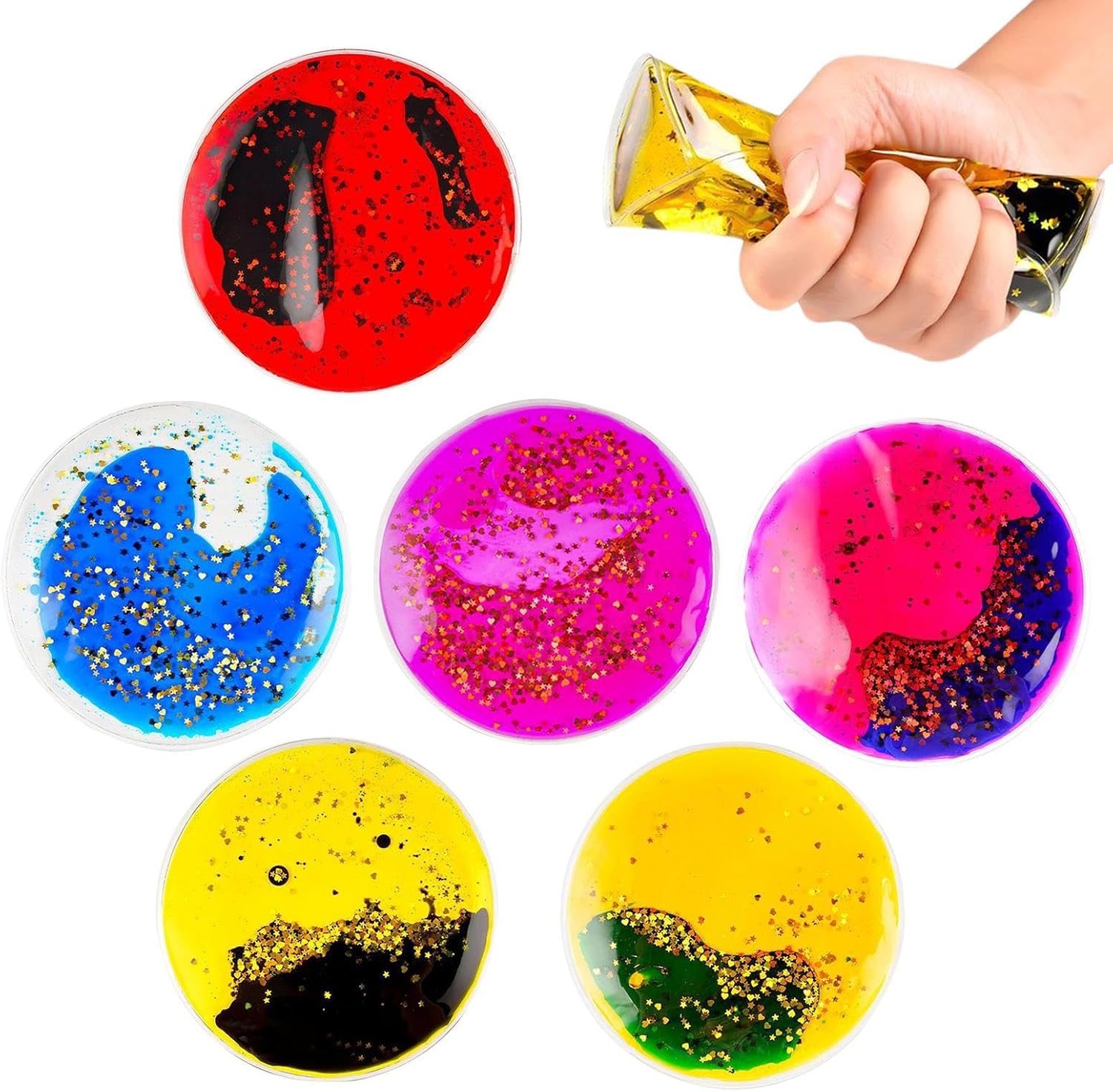 Fidget Squeeze Toy, Liquid Sensory Toys, 5.9 Inches 6-Color Soft Stress Relief, Portable Cute Handheld for Adults Teens Kids, Relaxation Play and Decoration 500g TPU Round
