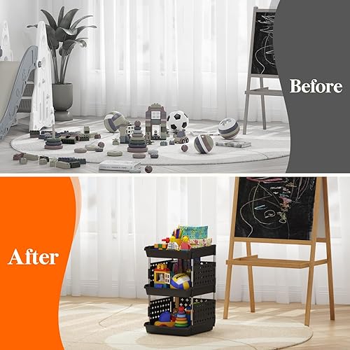 Miniatura 7 de Lifewit Cestas apilables de plástico para almacenamiento, 3 niveles, 13.8 pulgadas de profundidad x 11.8 pulgadas de ancho x 21.3 pulgadas de alto,