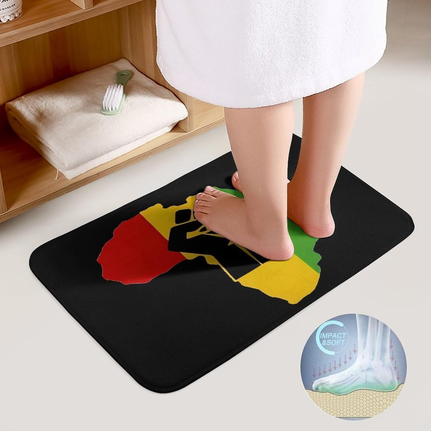 African American Africa Power African Map Art 2-Piece Bathroom Rug Set Non-Slip Toilet Mat Absorbent Bath Rug Set Shower Mat Bathroom Special.