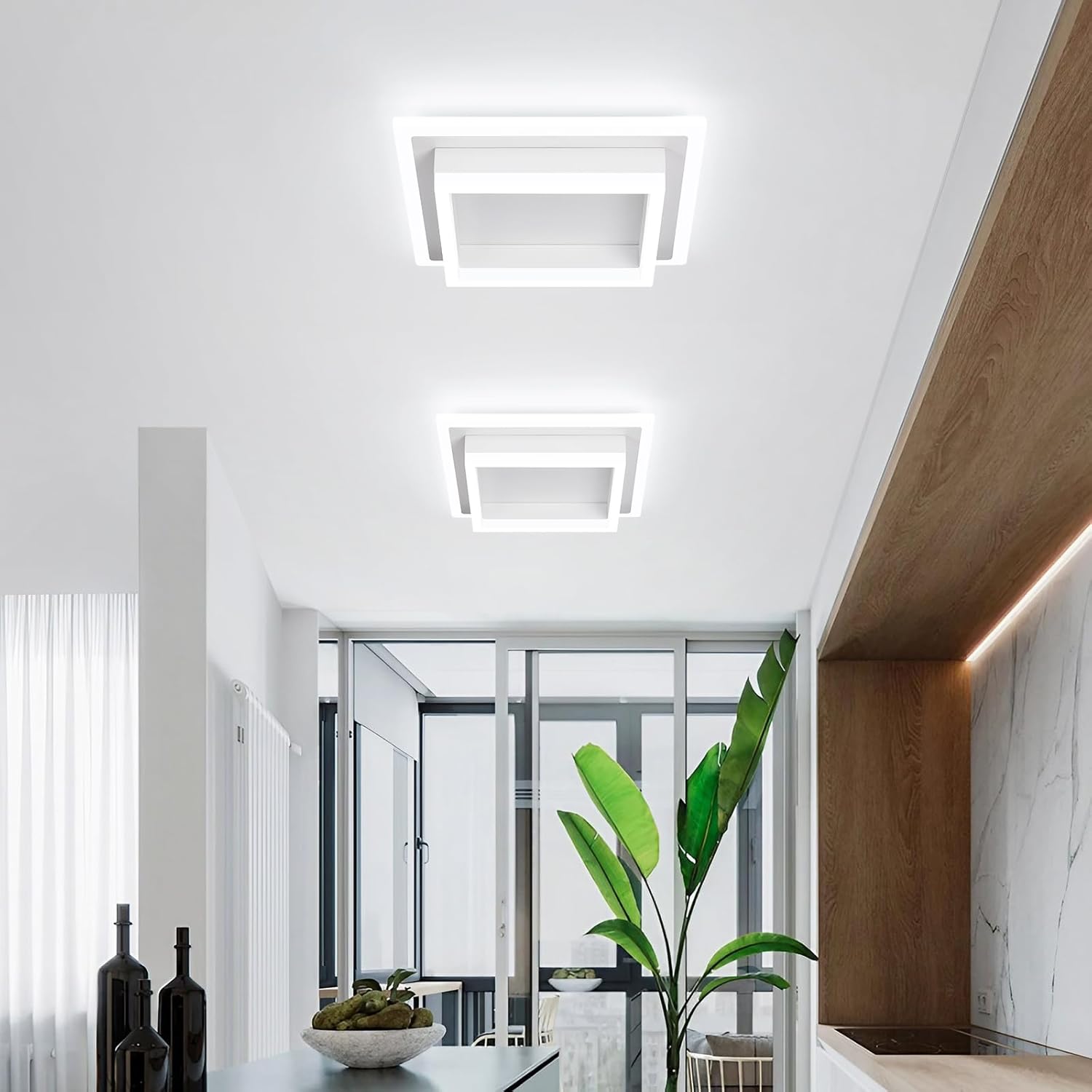 32W Flush Mount Modern LED Ceiling Lights, White Small Hallway Ceiling Light, Cool White 6000K Acrylic LED Ceiling Light Fixtures, Close to Ceiling Lights for Bedroom Dining Room Kitchen Bathroom