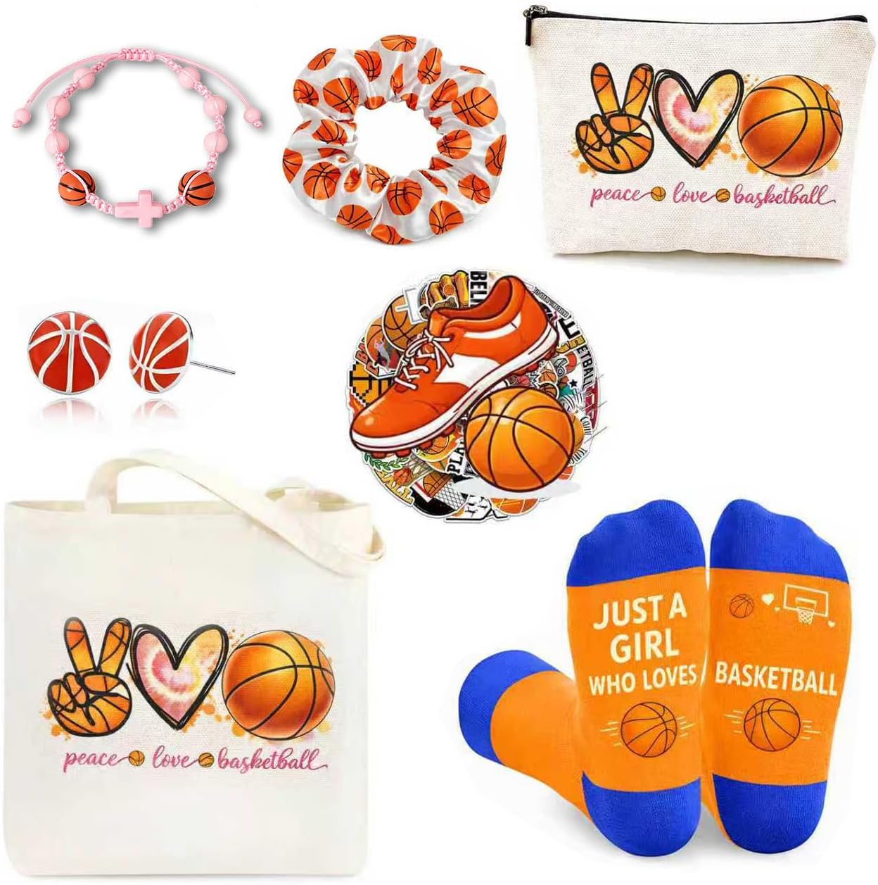 Basketball Gifts for Girls with Fun Socks Makeup Bag Bracelet Earrings for Sport Lovers & Players Birthday, Team Gifts