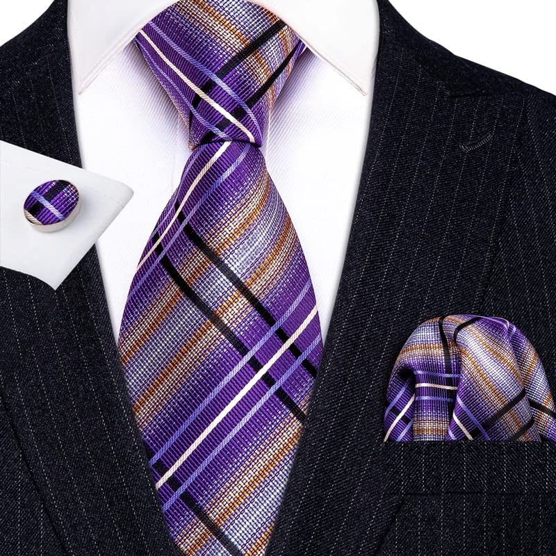 Set corbata de seda para hombre con broche dorado miniatura 2