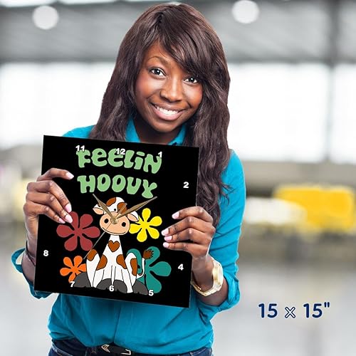Miniatura 5 de 3dRose Wall Clock Silent - 15 inch - Funny Cute Feelin Hoovy Cow Feeling Groovy Retro Sixties Flowers Pun - Funny