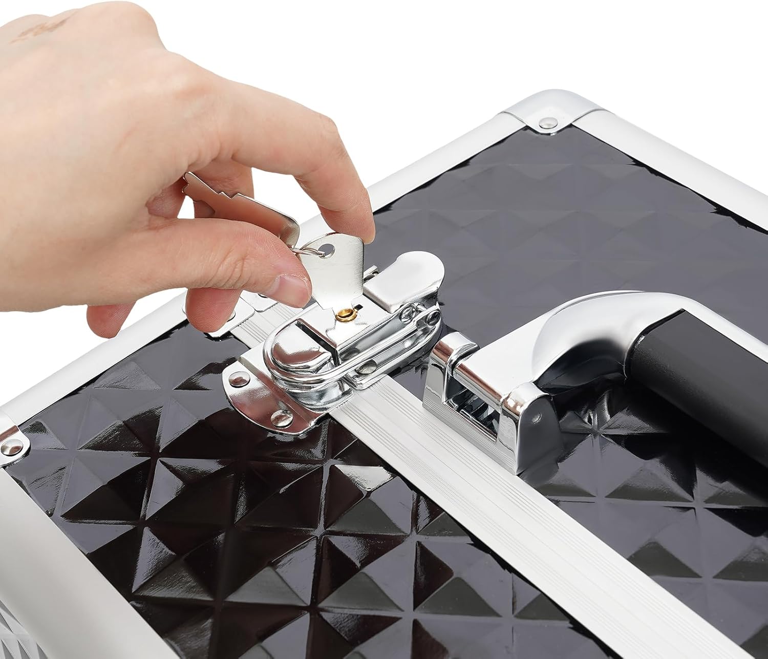 Makeup Case, Rectangular Travel Makeup Trolley Cosmetic Case with 2 Keys, Large Storage, 13.39*9.45*16.14In