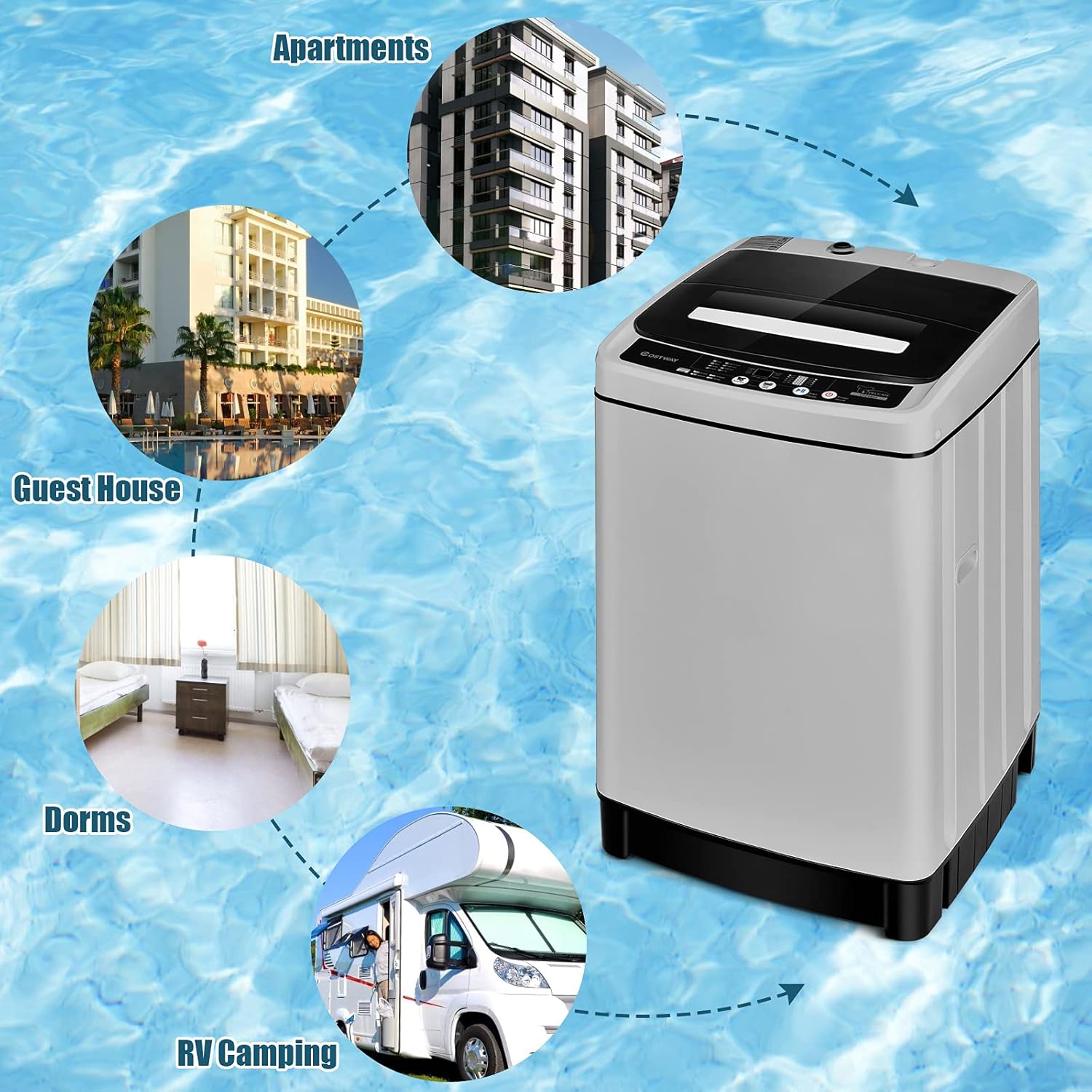ARLIME 2 in 1 Portable Washing Machine, Full-Automatic Washer 1.5 Cu.Ft Capacity, Laundry Washer & Spin Dryer w/Long Inlet & Outlet Hose For Apartments, Condos, Dorms, RV’s Camping Living (Grey)