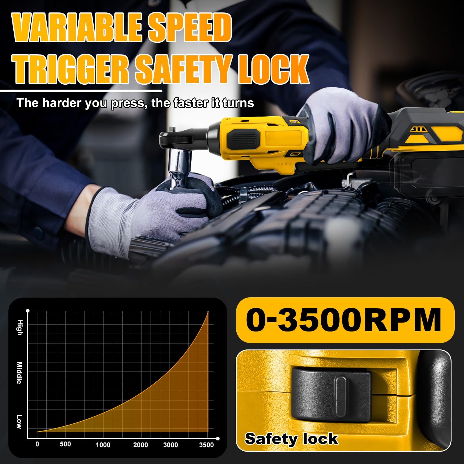 Chiave a cricchetto a batteria da 3/8", compatibile con batteria Dewalt da 20 V (senza batteria), 80 Nm, cricchetto elettrico brushless con adattatore da 1/4", asta di prolunga e 7 bussole