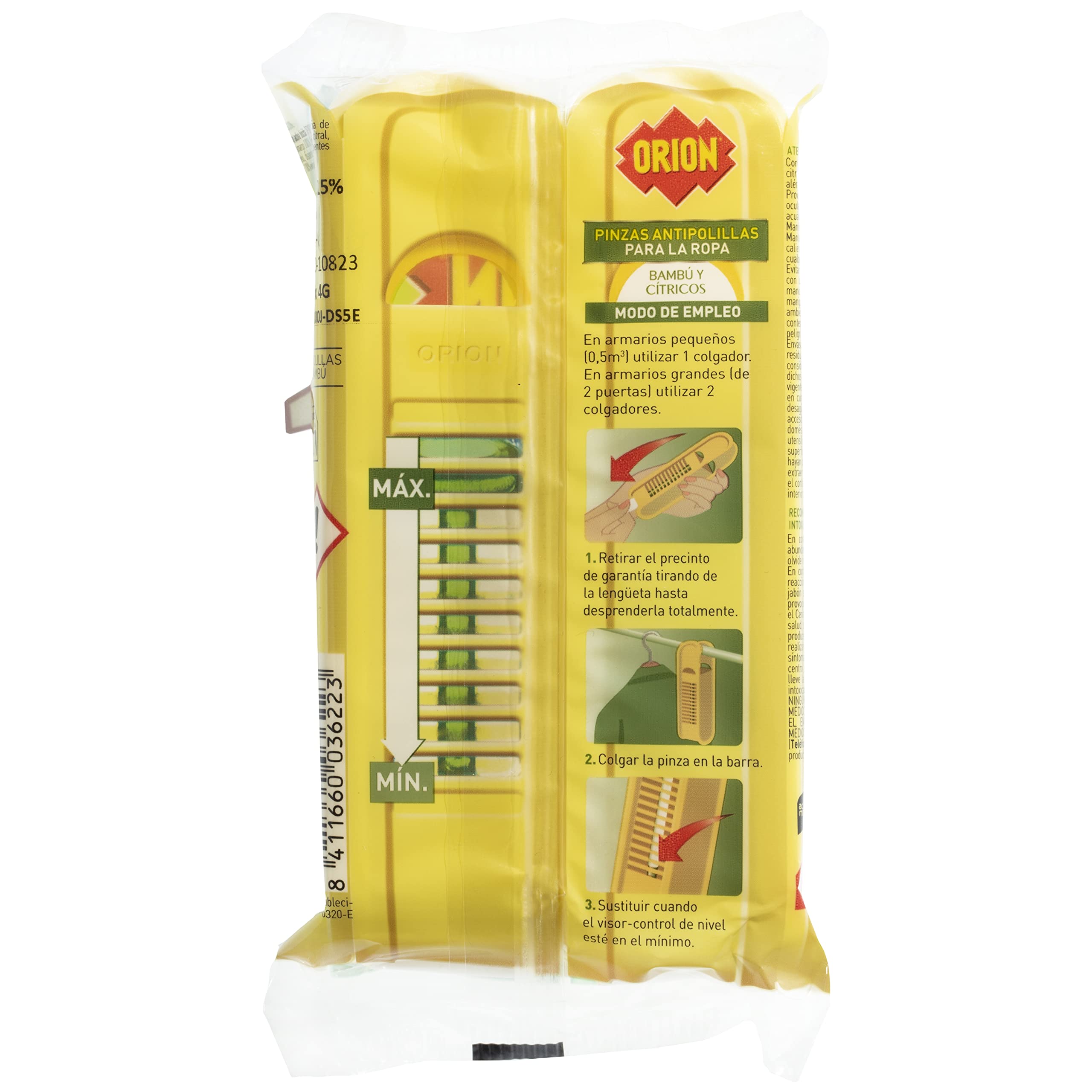 ORION Protección Total - Pinzas Antipolillas para Armarios, Aroma Bambú y Cítricos, 2 Unidades