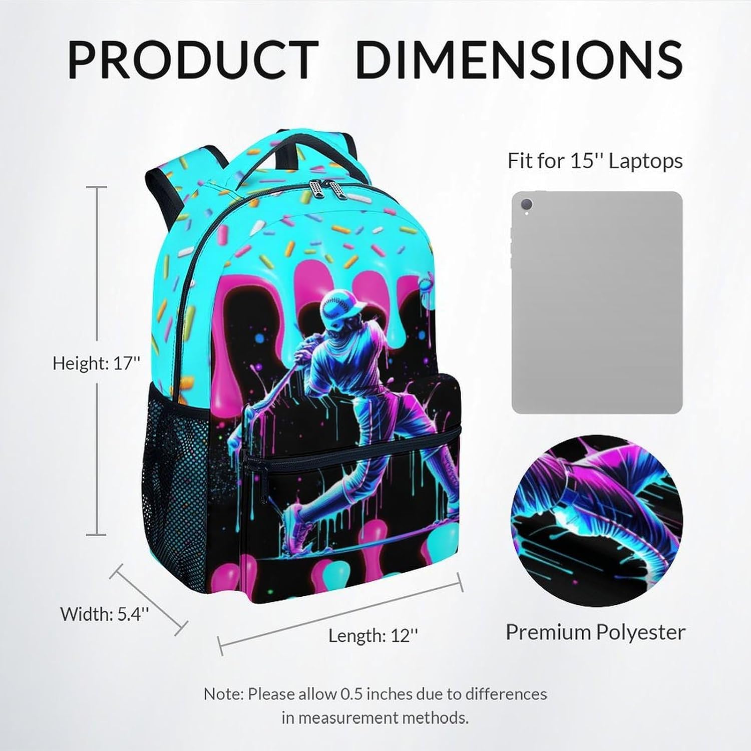 Boys Baseball Backpack for Teens School Bookbag - Kids Schoolbag with Drip Print for Sport Lovers Team School Supplies (17 Inch)