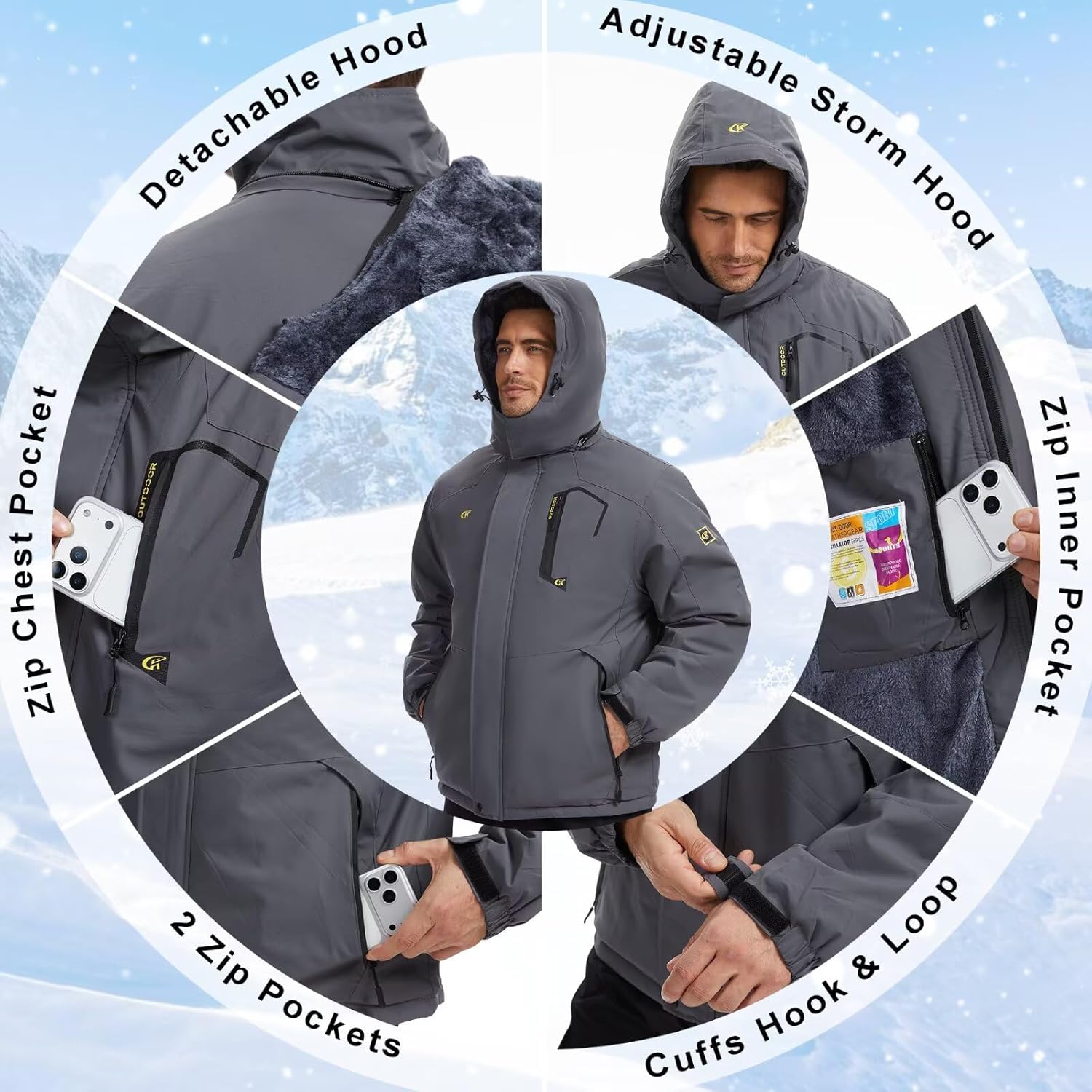 QPNGRP Mens Waterproof Ski Snowboard Jacket Winter Windproof Snow Coat - Image 3