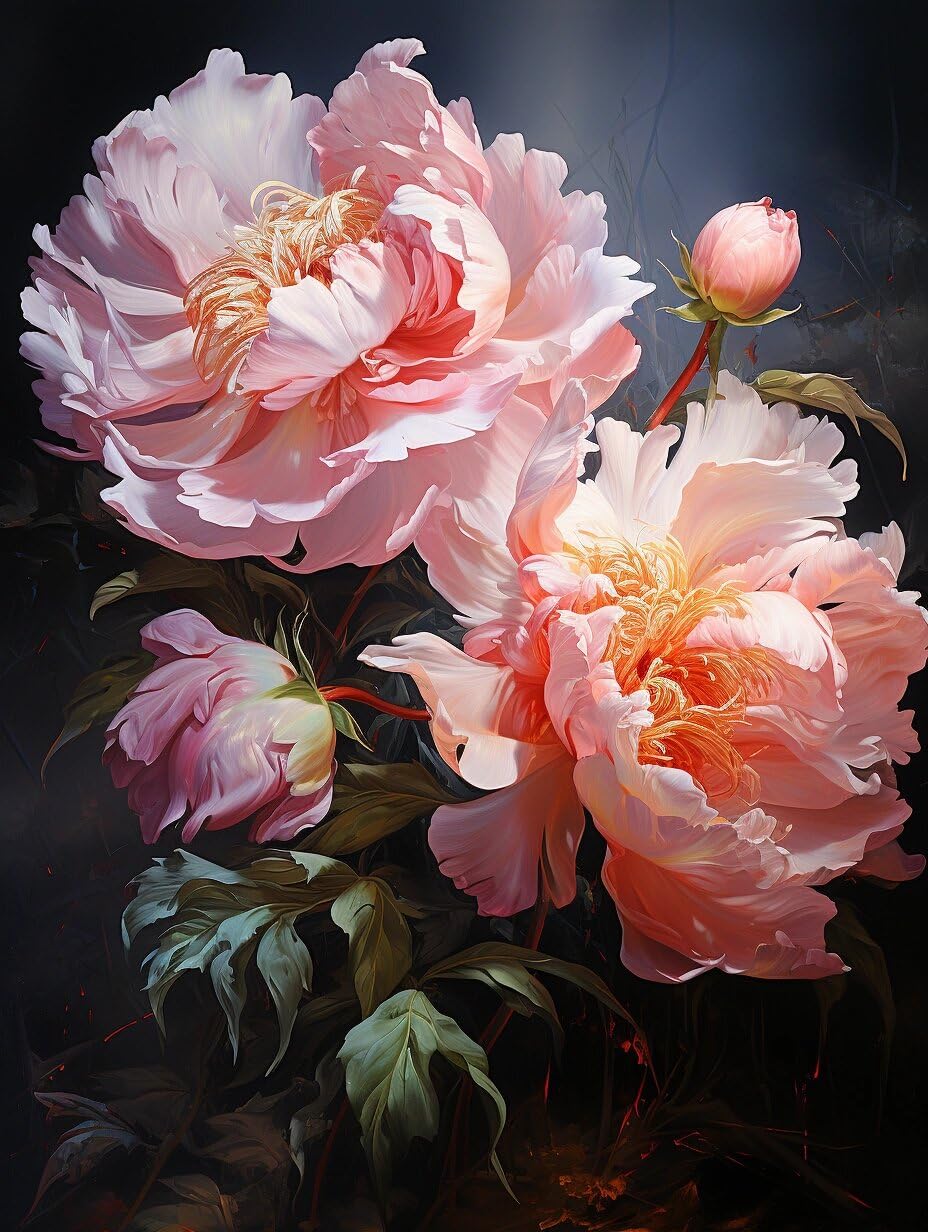 Ambattery J Cross Stitch Kits For Adults Beginners, Beautiful Peony Flowers,,30 * 40Cm Embroidery Kit Pre-Printed Stamped Cross Stitch Kit 11Ct Needlework Kit Diy Handmade Home Wall Décor