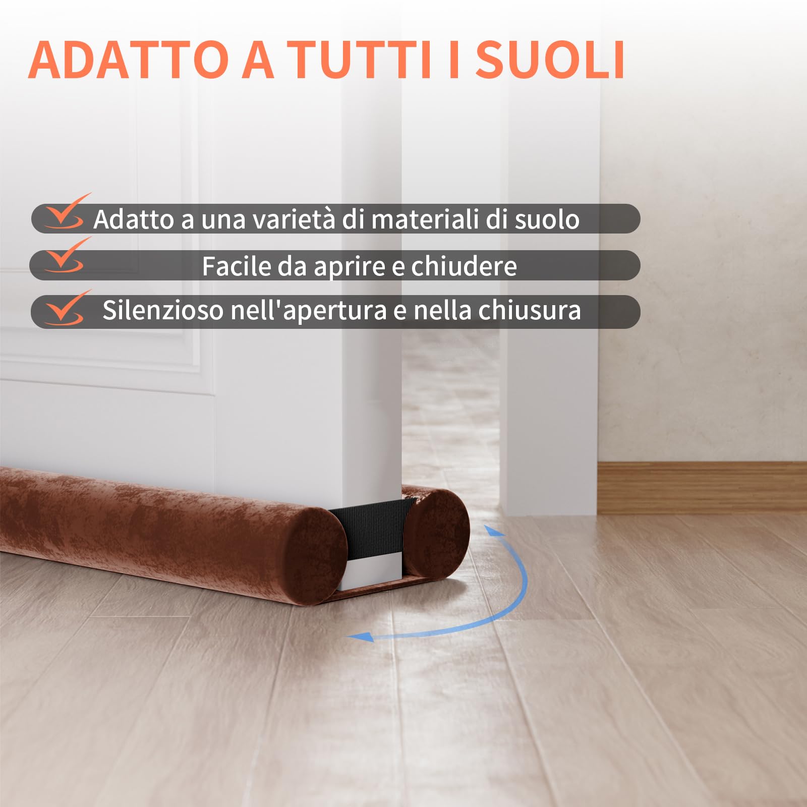 BKSAI Paraspifferi per Porte Guarnizione Inferiore Porte Senza Colla | Paraspifferi Doppia Guarnizione Isolante Termico Insonorizzato Antivento, Paraspifferi Sottoporta per Porte 60-75 cm Marrone