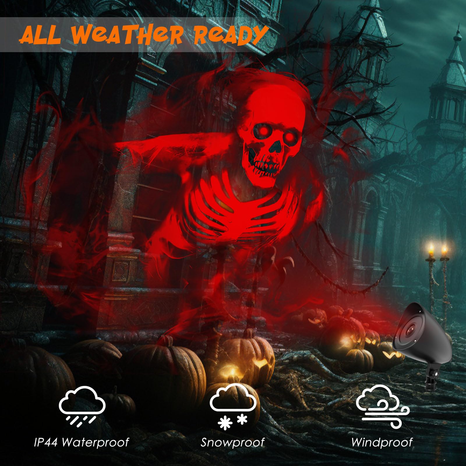 Halloween Projektor Lichter Outdoor, 3D Dynamische LED Roter Schädel Halloween Dekoration, Halloween Fenster Projektor Hologramm