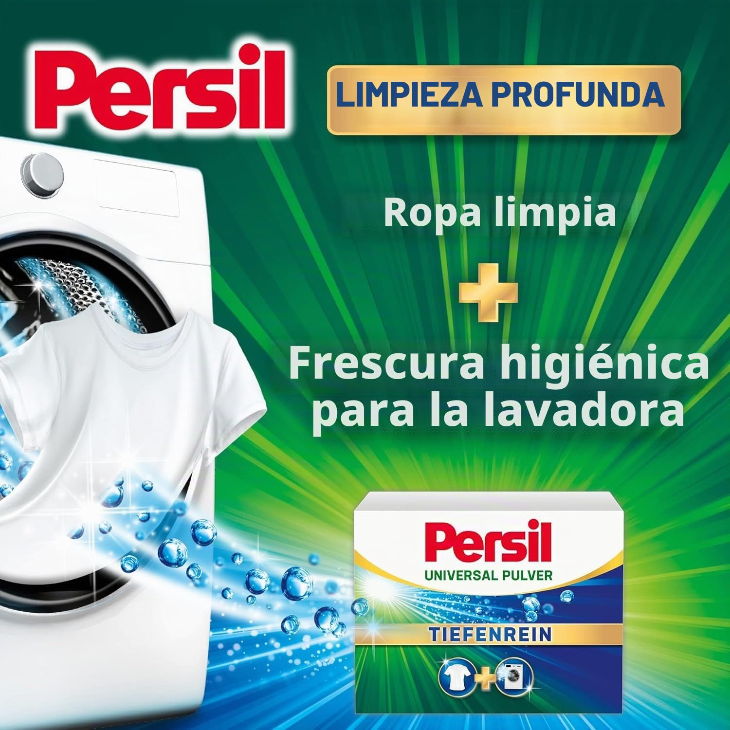 Persil Polvo universal de limpieza profunda (75 lavados), detergente completo para ropa pura y frescura higiénica para la máquina, eficaz de 20 °C a 95 °C