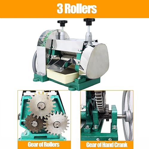 Miniatura 4 de TECHTONGDA Máquina manual de jugo de caña de azúcar, exprimidor de prensa de caña de azúcar de acero inoxidable, extractor comercial de prensa de