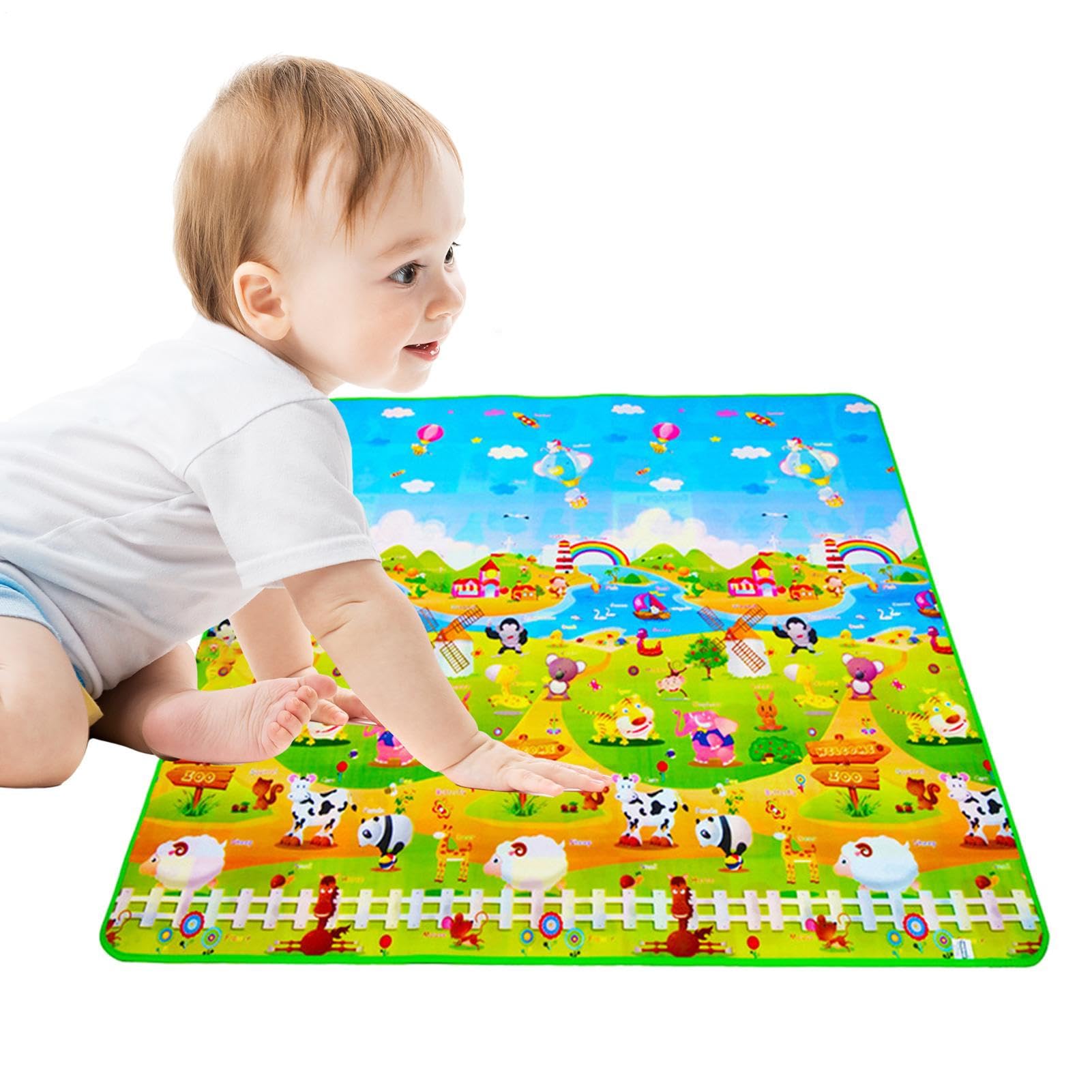 Tappeto Gioco Bambini, 200x180 cm Tappetino da gioco in schiuma, tappeto da gioco morbido per bambini piccoli, grande tappeto imbottito