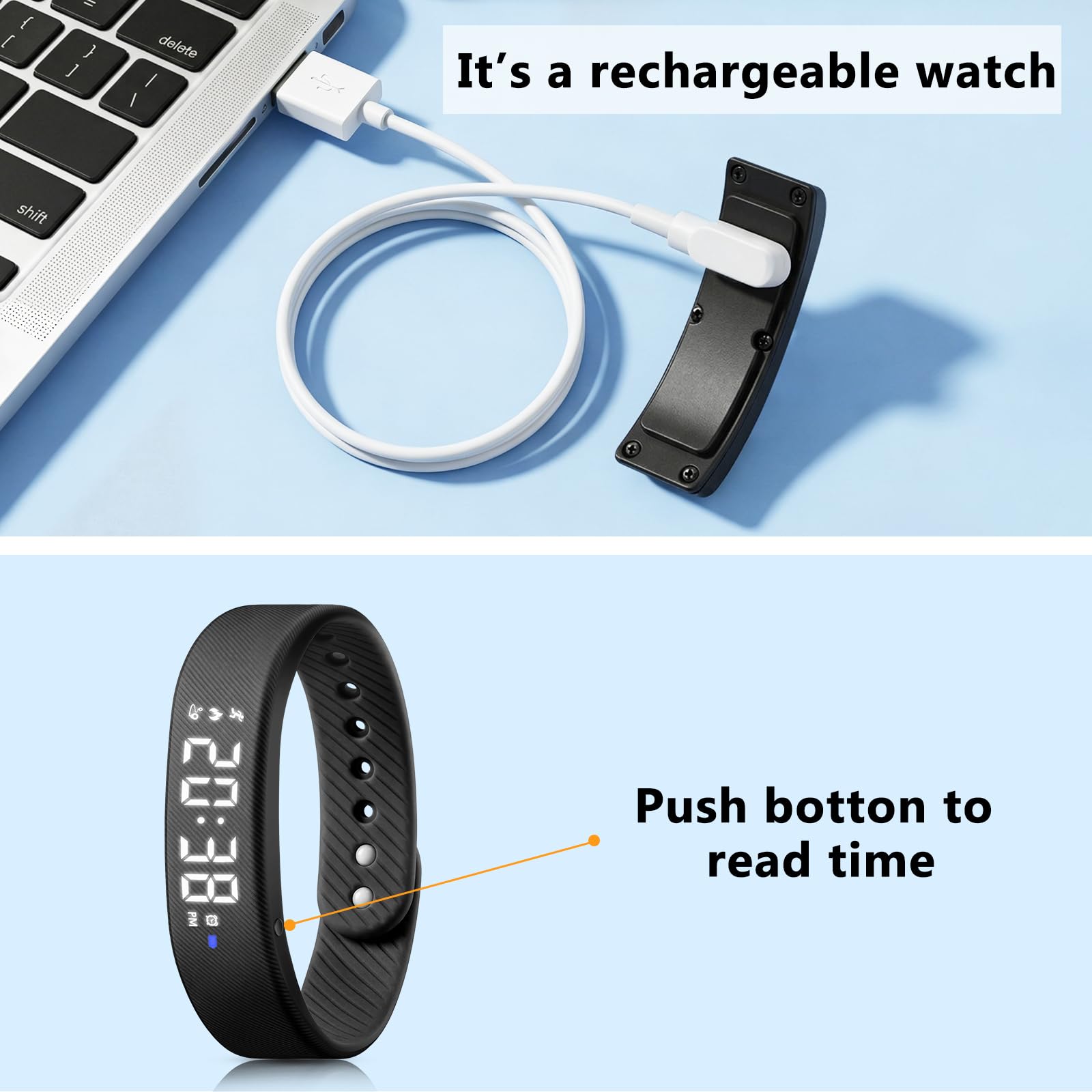 Orologio fitness tracker per bambini con contapassi, non richiede app, orologio digitale per sport all'aria aperta, per ragazzi e ragazze dai 5 ai 13 anni, con sveglia a vibrazione, cronometro