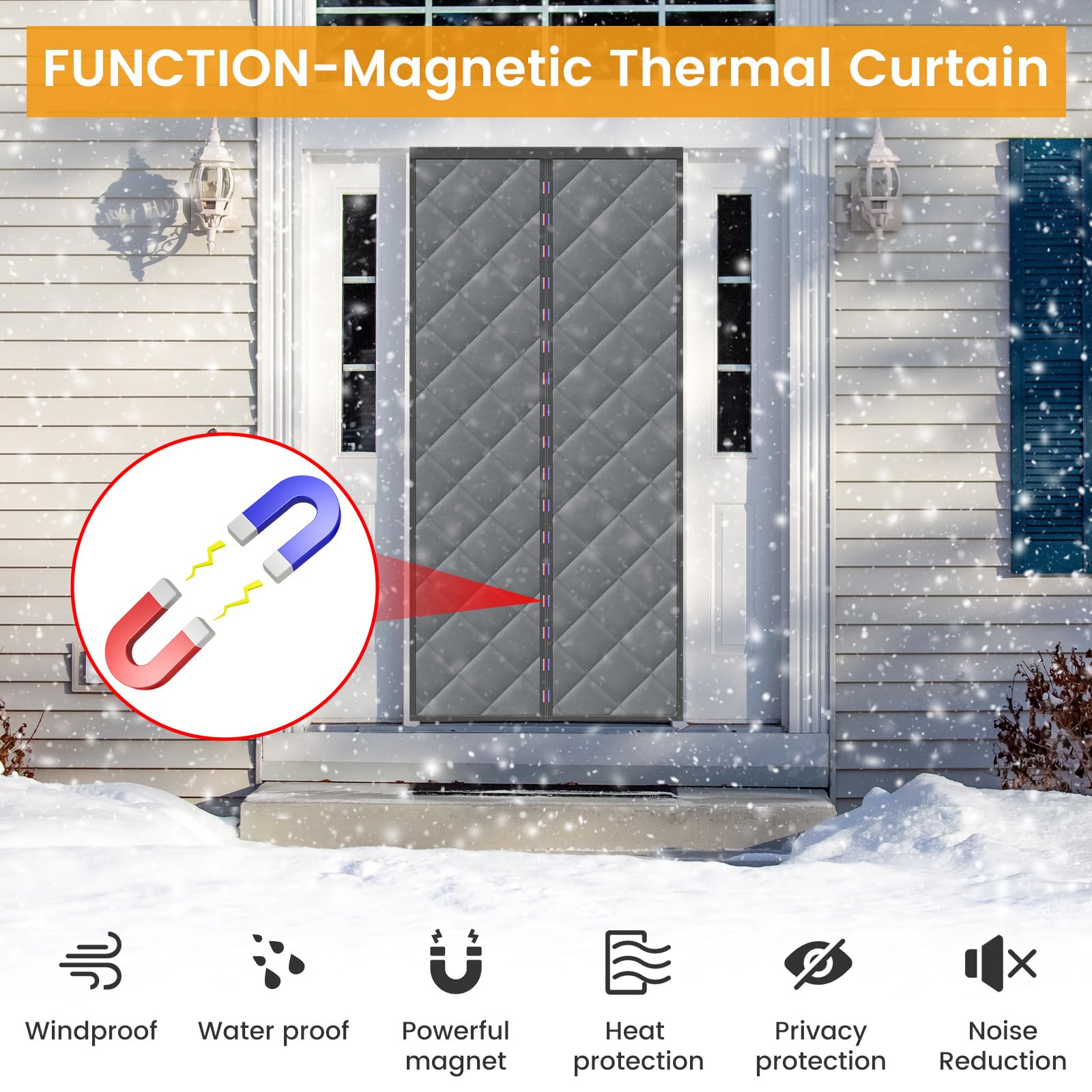 Cinkee Isolamento Termico Tenda Magnetica per Porte 110x220cm, Tenda Termica Per Porte con Protezione dal Freddo, Adatta Per Interni ed Esterni e Cortile,Grigio Scuro