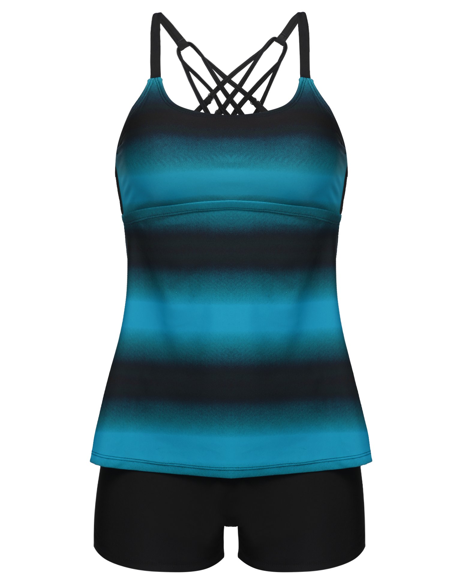 Womens Swimsuit Criss Cross Tankini Boyshort Color Block Two Piece Bathing Suit S-XXXXL