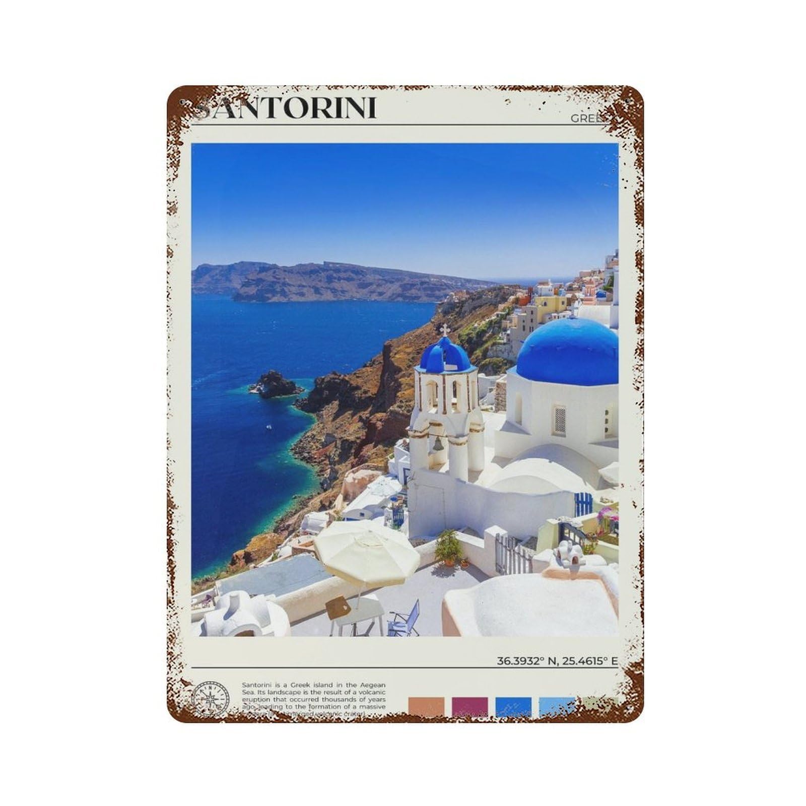 xiaoxiaoshen Real Photo Santorini Decor Greece Wall Decor Art Metal Tin Poster Modern Home Decor Art Home Bar Shop Decorations Vintage Sign 40x30cm