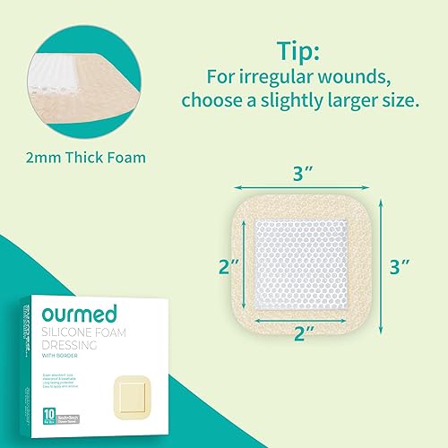 Miniatura 2 de Vendaje de espuma de silicona Ourmed con borde adhesivo - Vendaje grande absorbente impermeable para el cuidado de heridas, úlcera diabética del