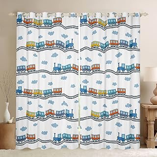 Erosebridal Kids Train Curtains for Boys Girls Cartoon Car Curtains & Drapes Steam Engine Blackout Curtains 76Wx45L Railway Vehicles Bedroom Curtains Transportation Truck Window Treatments