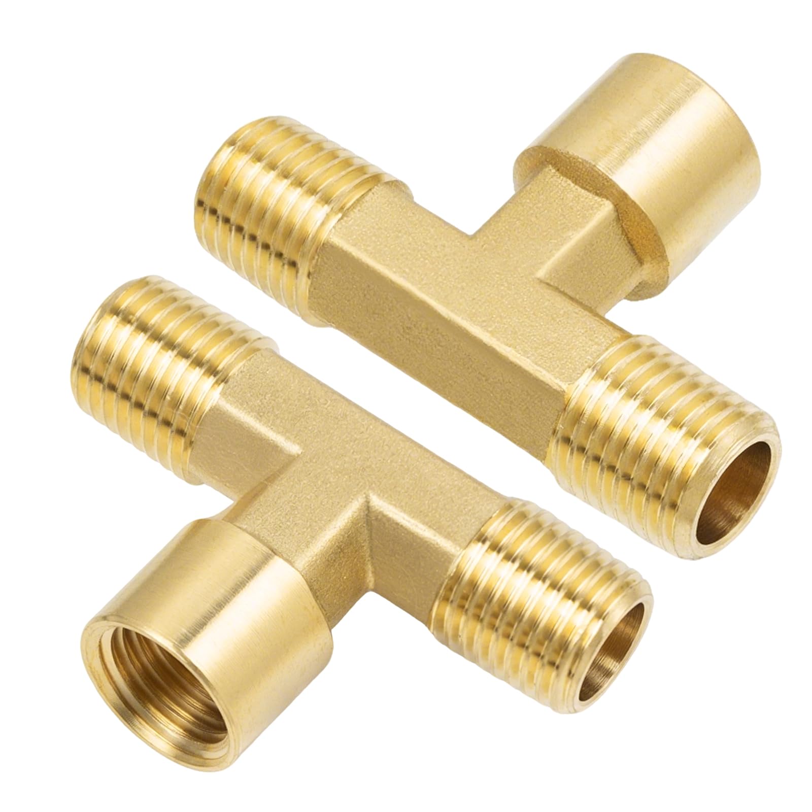 Metalwork Brass Pipe T Fitting Female Brach Tee 1/4" NPT Male x 1/4" NPT Male x 1/4" NPT Female Street Tee（Pack of 2）
