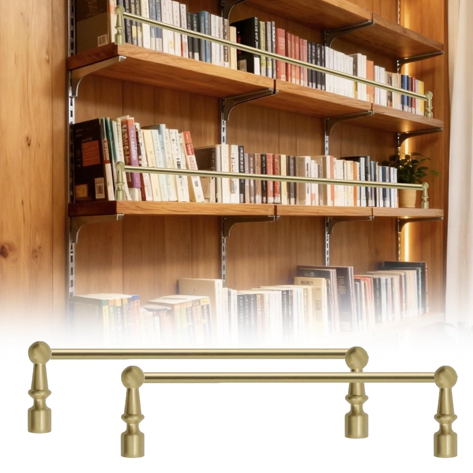 Minglez A Bookshelves Shelf Rail 24 Inch 12 Inch 48 Inch, Brass Gallery Rails For Shelves 2 Pack, Customizable Tipping Rail Bar For Edge Guard/Anti Fall(,17Inch/432Mm)