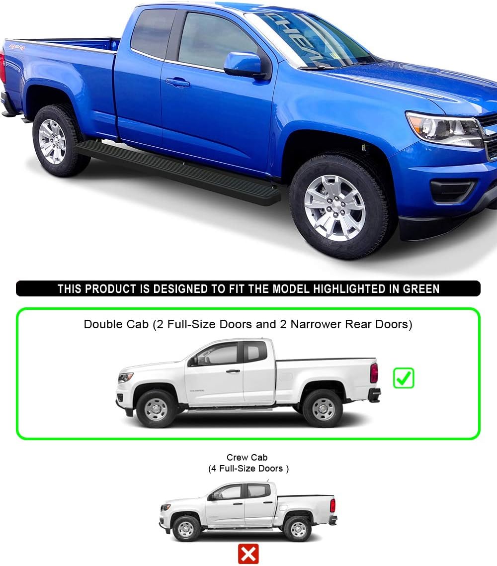 APS Running Boards (Nerf Bars Side Steps Step Bars) Compatible with Chevy Colorado GMC Canyon 2015-2022 Extended Cab 6ft Bed (Black Powder Coated 6 inches Wheel to Wheel)