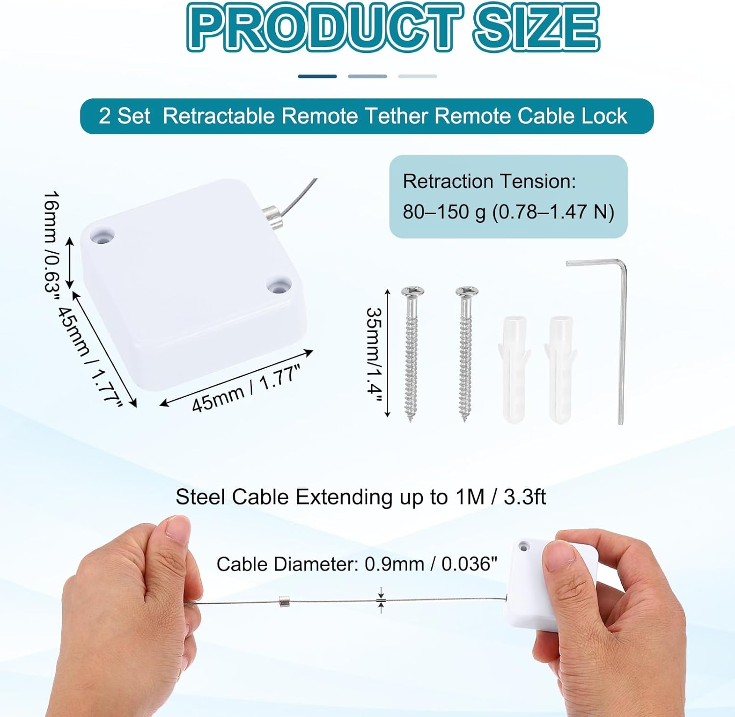 PATIKIL Retractable Remote Control Cable Tether (3.3ft /1M, White)(2 Set) Remote Control Security Lanyard Lock Adjustable Locking Leash with Iron Cap and Screws, Suit for - TVs/Tablets