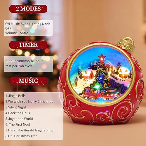 Miniatura 3 de Decoración musical de pueblo navideño de 6.3 pulgadas con tren giratorio y luces, temporizador automático de 6 horas y control de volumen, USB