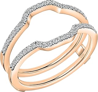 Anillo de doble protección con diamante blanco redondo para mujer (0,25 quilates, color I-I, claridad I1-I3) en oro macizo, 7, Oro rosa Diamante blanco., Diamante blanco