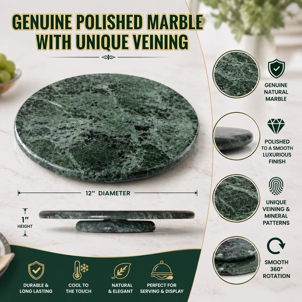 Creative Home 12 Inch Green Marble Lazy Susan Turntable Serving Tray image 2