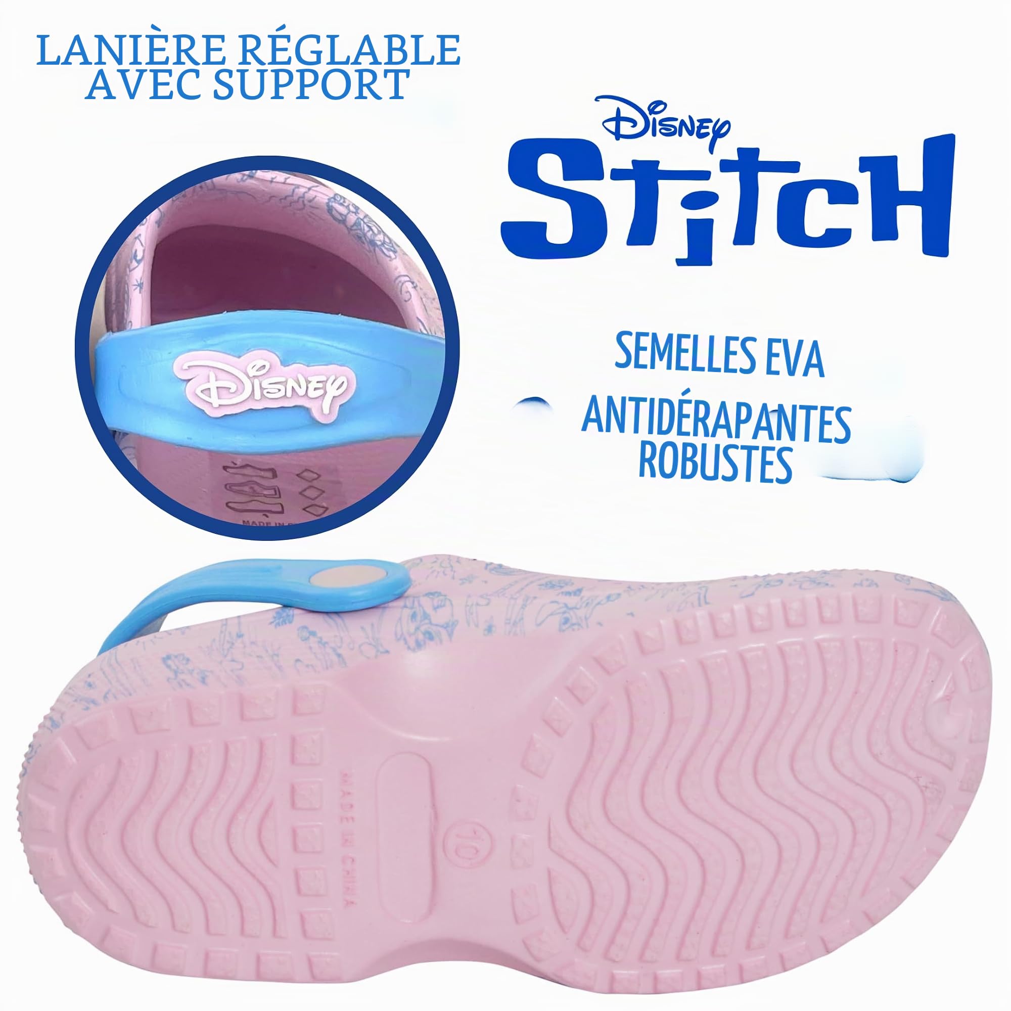 Disney Filles Stitch et Angel Clogs avec Charms Sandales d'été Sliders avec Sangle de Cheville Chaussures de Plage
