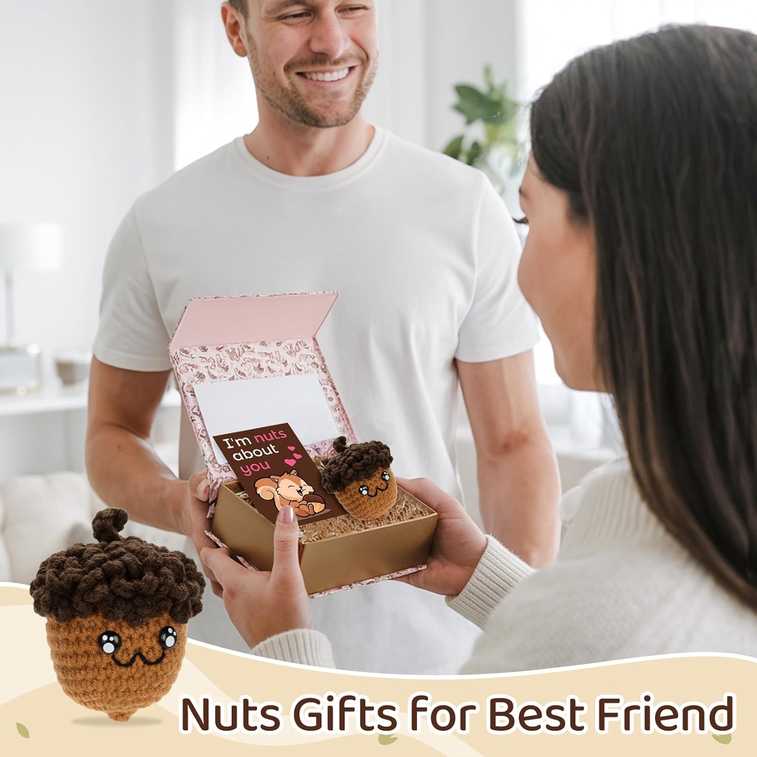 Fathers Day Dad Gifts for Daughter, Positive Nuts Gift Cute Pinecorn Doll with Warm Card Funny Acorn Gag Gifts for Best Friend Birthday Valentine's Housewarming Graduation
