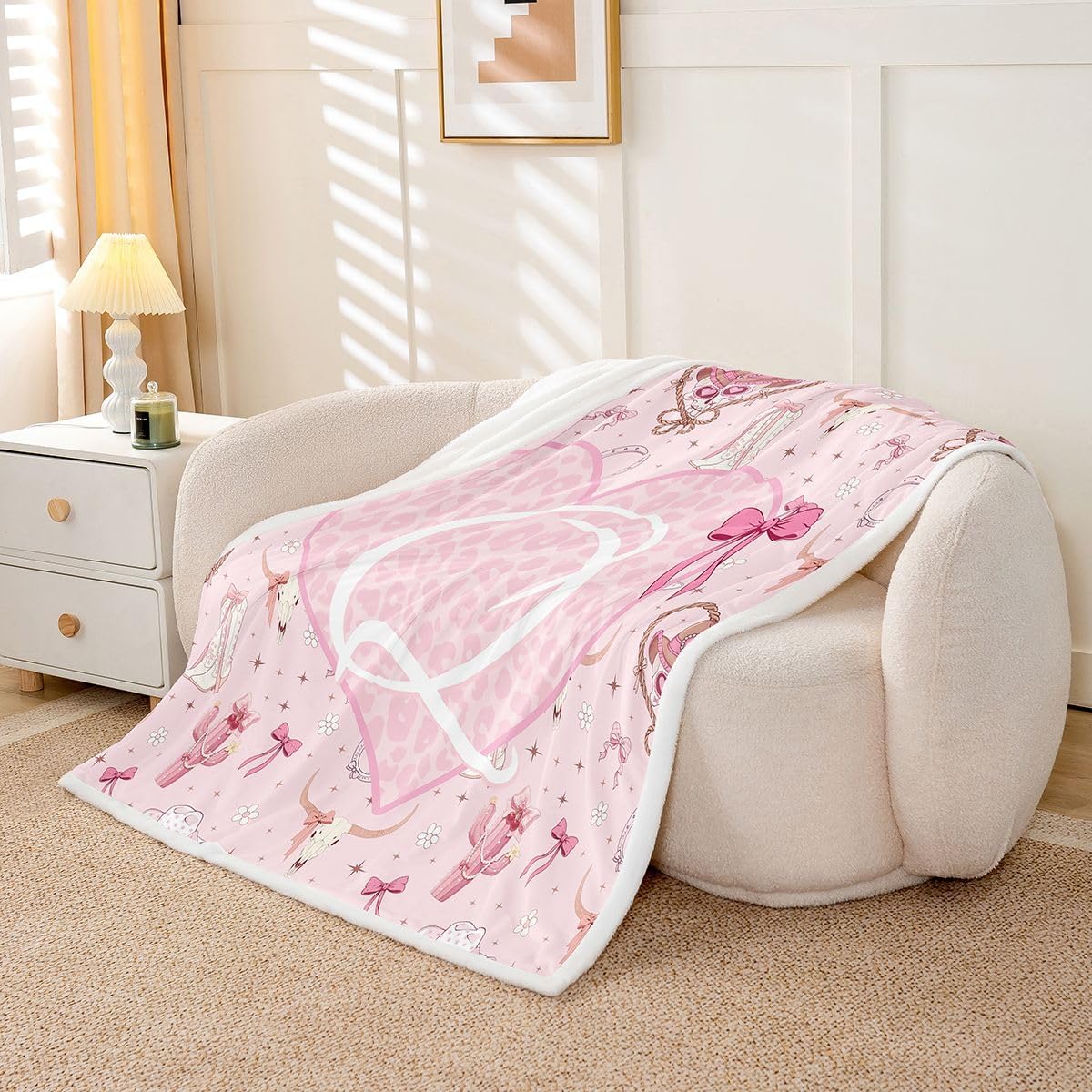 Homewish Pink Leopard Letter V Throw Blankets,Kids Girls Boys Adult image 2