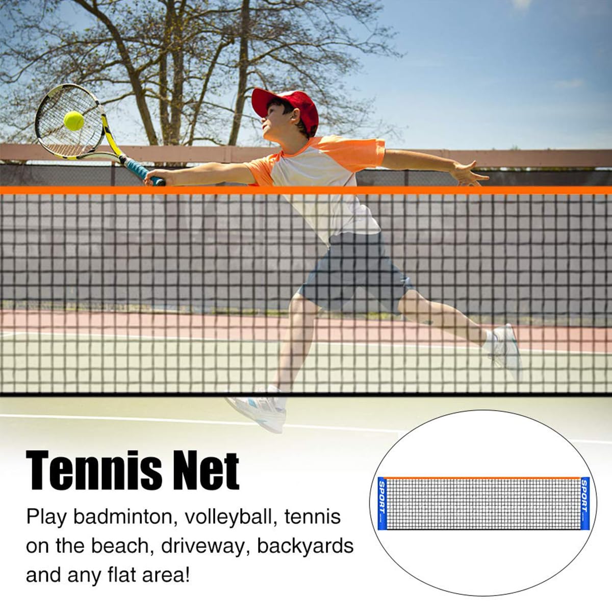 Sarini Pieghevole Rete da Tennis Portatile Allenamento Indoor Outdoor Giardino