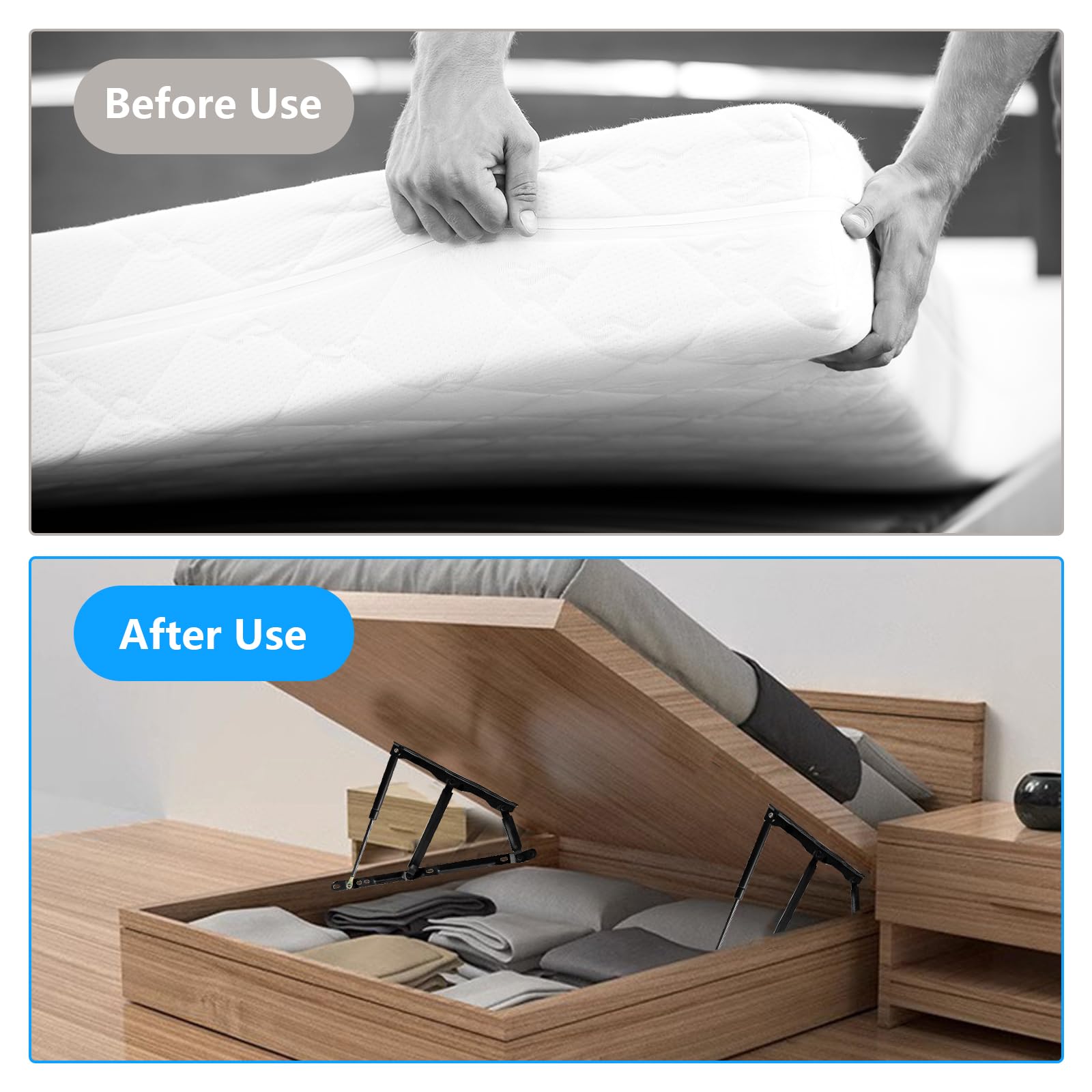 2 Pcs Muelle De Gas, Amortiguador De Gas 900 N/Unidad Mecanismo Neumático De Elevación De Cama Bisagras De Elevación De 92 Kg Bisagras De Muelle De Gas Para Armarios Ideales Para Camas Pesadas
