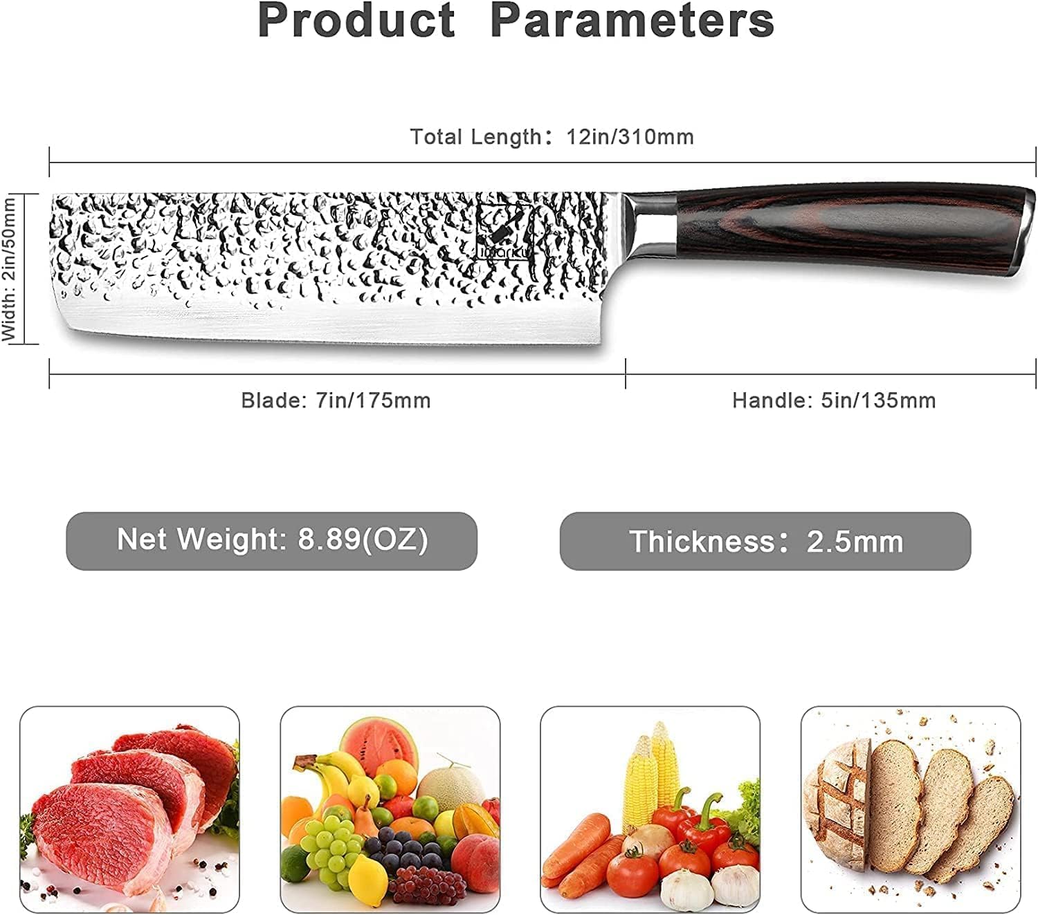 imarku Nakiri Knife, Razor Sharp 7 Inch Multipurpose Vegetable Kitchen Knife, High Carbon Stainless Steel Meat Cleaver, Gyutou Knife with Ergonomic Handle, Unique Gifts for Men and Women - Image 2